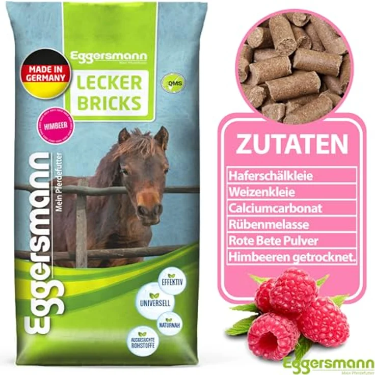 Eggersmann Lecker Bricks Himbeer Pferdeleckerlis, 25 kg Packung, natürliches Kräuter-Geschmack für Pferde und Ponys – Bild 4
