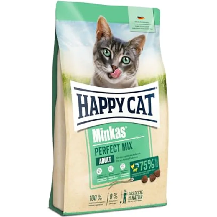 Happy Cat Minkas Perfect Mix, Trockenfutter für Katzen mit Geflügel, Fisch & Lamm, 10 kg, ohne künstliche Zusatzstoffe