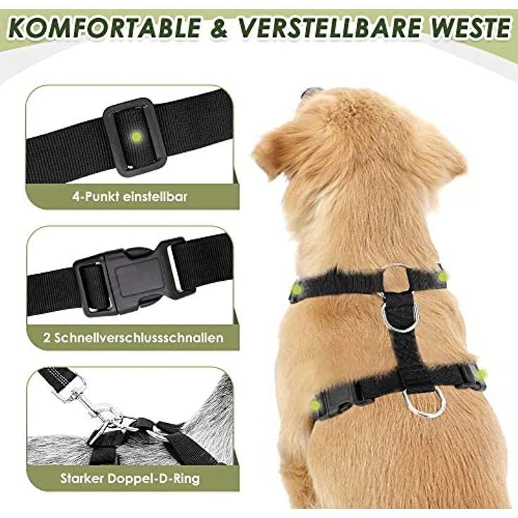 SlowTon Hundegeschirr mit Sicherheitsgurt für Auto, Doppellagiges atmungsaktives Latex-Netzgewebe, Schwarz, XS – Bild 2