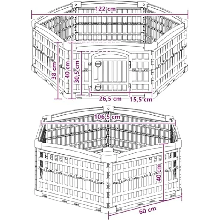 vidaXL Freigehege 6-Panel-Hundespielplatz, 122 x 106,5 x 40 cm, wetterbeständiger Kunststoff, weiß – Bild 3