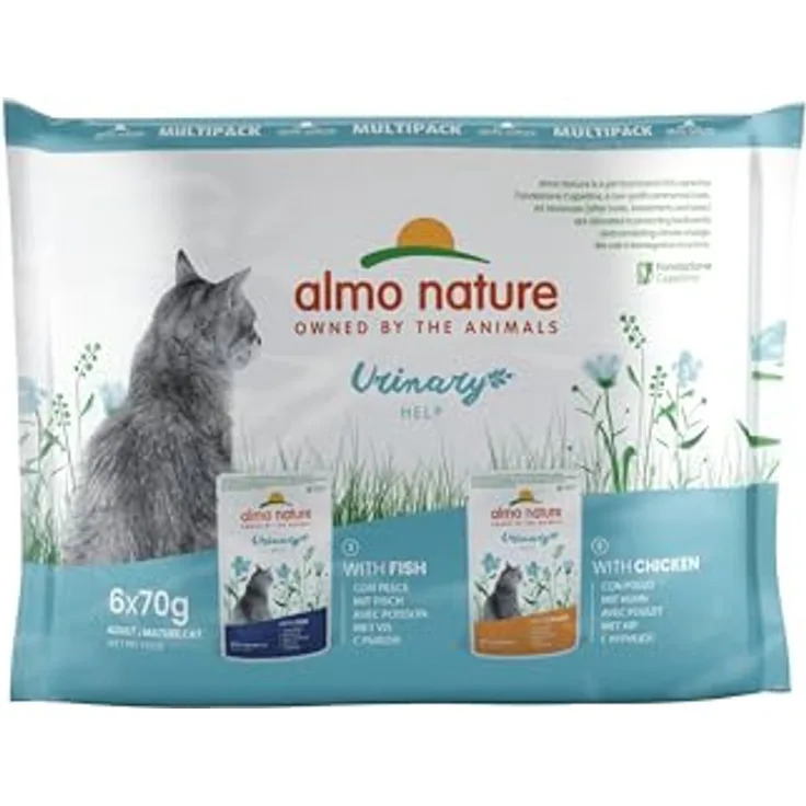 Almo Nature Holistic Urinary Help Multipack, Katzen-Nassfutter mit Huhn und Fisch, 6x70g