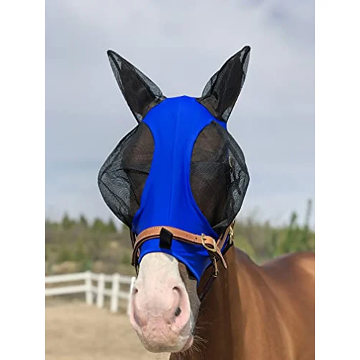 TGW RIDING Super Fit Pferdefliegenmaske, hochelastische Fliegenmaske für Pferde, umfassende Insektenbekämpfung, L, Royal Blue – Bild 3