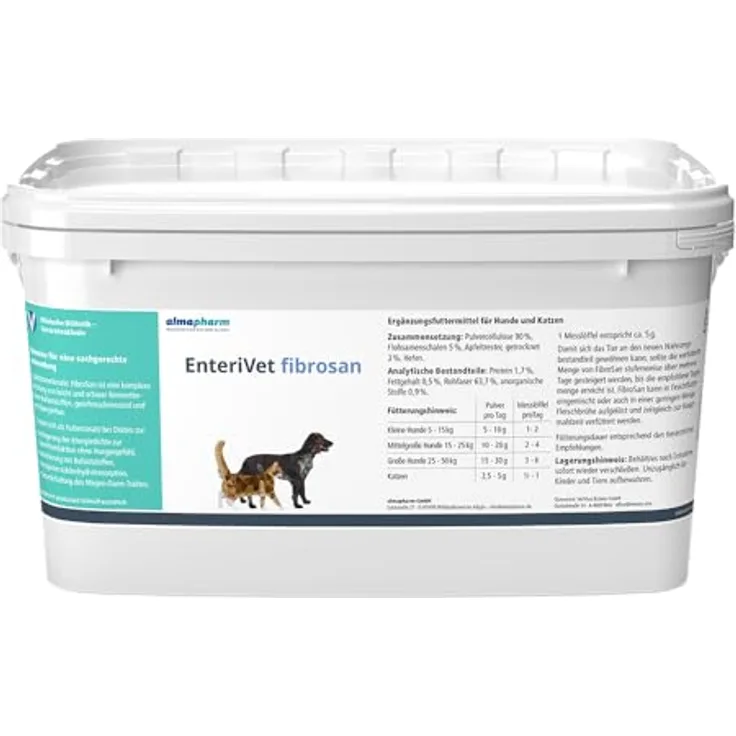 almapharm EnteriVet fibrosan, 1 kg Ergänzungsfuttermittel für Hunde und Katzen, leichtverdauliche Ballaststoffergänzung zur Gewichtsreduktion ohne Hungergefühl