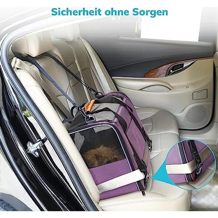 Morpilot Katzentransportbox für große Katzen und Welpen bis 7kg, faltbare Hunde- und Katzentasche mit Sicherheit Reißverschlüssen und atmungsaktivem Netz, in Blau – Bild 4