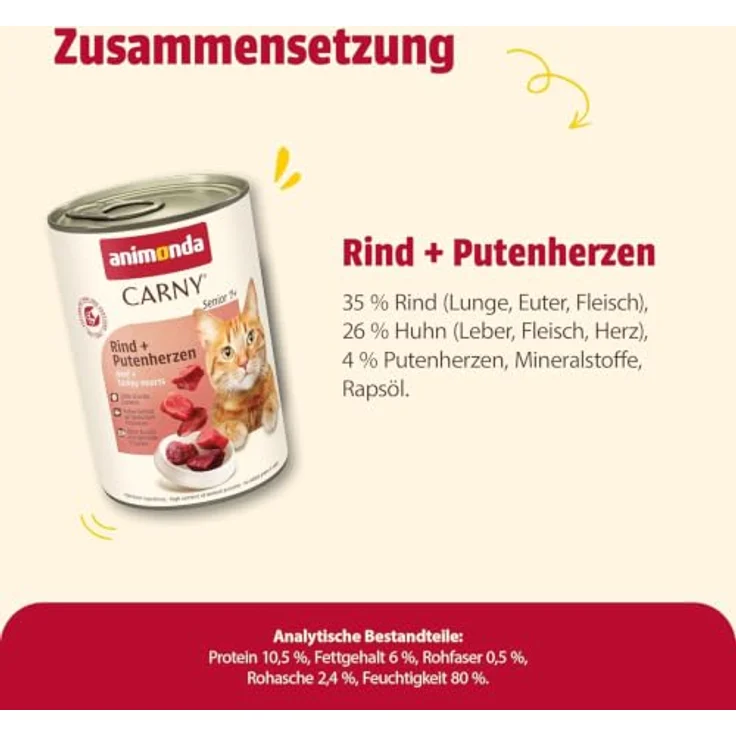 animonda Carny Senior Rind und Putenherz, Katzen-Nassfutter mit frischem Fleisch, 6x400g – Bild 3