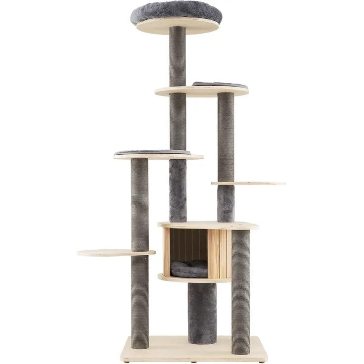 Northix Hoher Katzenbaum, mehrstufiges Design mit weicher Plattform, Grau, 197 cm Höhe