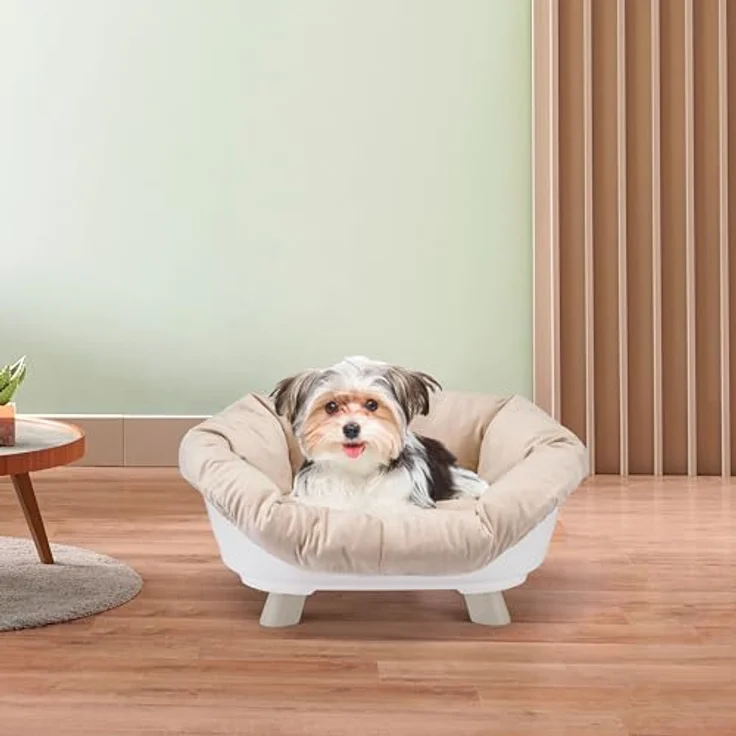 Ferplast Sofà Throne Hundebett & Katzenbett, erhöhtes, waschbares, atmungsaktives & rutschfestes Bett mit Kissen, 64 x 48 x h 29,5 cm, Weiß – Bild 3