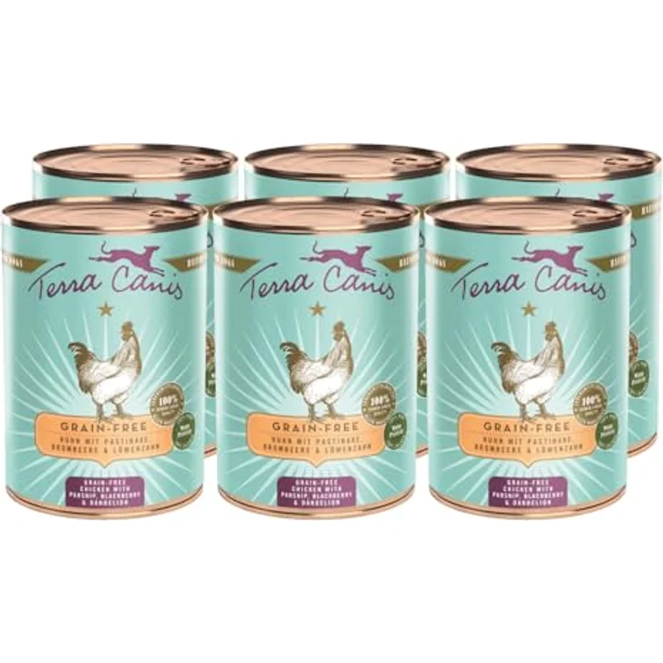 Terra Canis Huhn, Pastinake, Brombeere & Löwenzahn, Getreidefreies Nassfutter, 6x400g, Premium Hundefutter in 100% Lebensmittelqualität, reichhaltig, gesund & glutenfrei – Bild 1