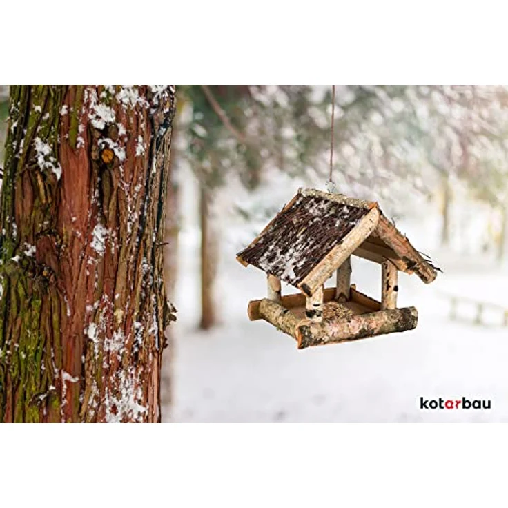 KOTARBAU® Vogelhaus aus Holz, Futterhaus Braun für Vögel, 25,5 x 25,5 x 23,5 cm, wetterfest mit Dach zum Aufhängen – Bild 3