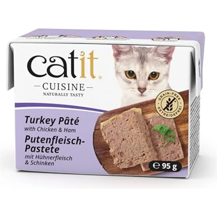 Catit Cuisine Premium Nassfutter für Katzen, Pastete mit Putenfleisch, Huhn und Schinken, getreidefrei, hoher Fleischanteil, 95g – Bild 1
