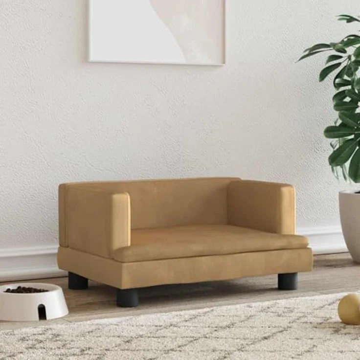 vidaXL Hundekorb Hundebett Braun 60x40x30 cm Samt Körbchen Hundesofa, für kleine Hunde und Haustiere, maximale Tragfähigkeit 50 kg – Bild 3