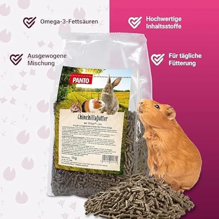 PANTO Chinchillafutter 25kg, ballaststoffreiches Alleinfutter mit Luzernegrünmehl & Omega-3, für gesunde Chinchillas – Bild 2