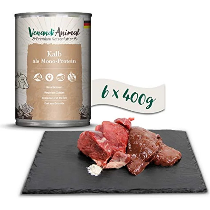 Venandi Animal Premium Nassfutter für Katzen, Kalb Monoprotein, 99% Fleischanteil, getreidefrei, 6er Pack (6 x 400 g) – Bild 4
