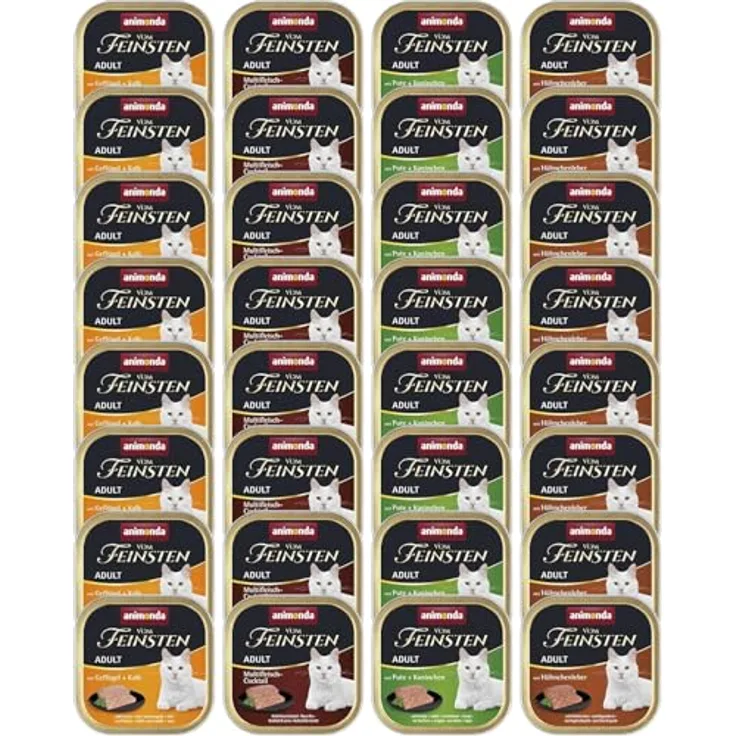 animonda Vom Feinsten Adult Vielfalt (32 x 100 g), Nassfutter für ausgewachsene Katzen, ohne Getreide und Zucker, 100 % frische fleischliche Zutaten, Taurin-reich