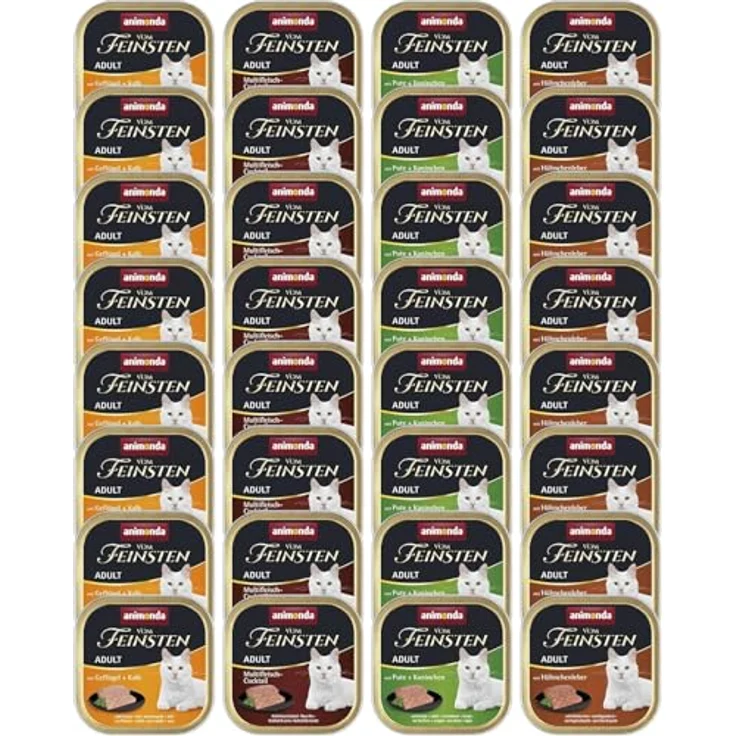 animonda Vom Feinsten Adult Vielfalt (32 x 100 g), Nassfutter für ausgewachsene Katzen, ohne Getreide und Zucker, 100 % frische fleischliche Zutaten, Taurin-reich – Bild 1