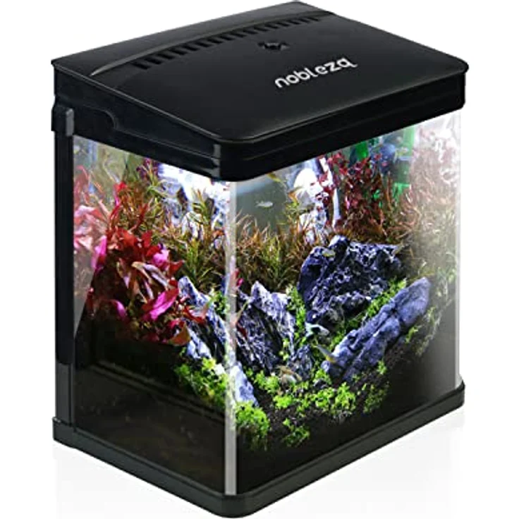 Nobleza Nano-Fischtank-Aquarium, 7 Liter mit LED-Beleuchtung und integriertem Filtersystem, Schwarz – Bild 1