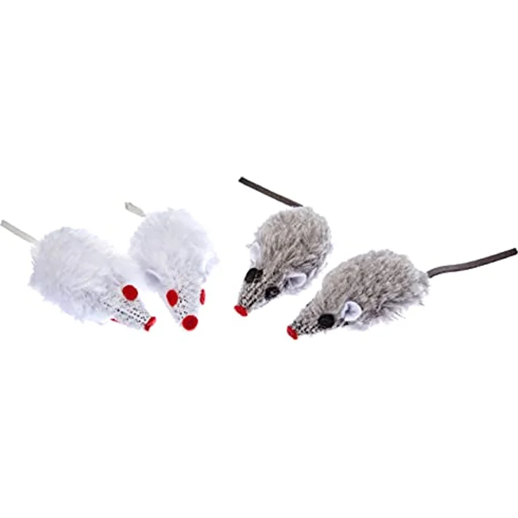 Kerbl Katzenspielzeug, Maus, grau / weiß, 5cm, 4er-Beutel – Bild 3