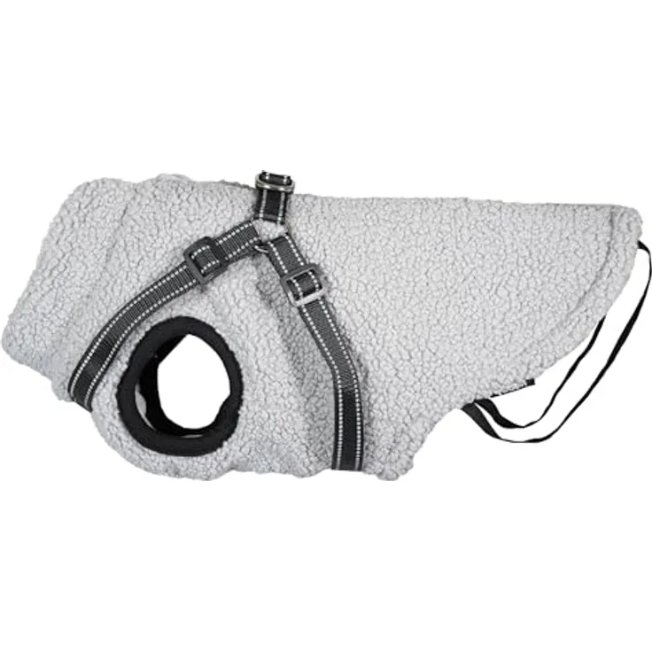 Nobby Hundemantel Plis 32 cm 2 in 1, grau, mit integriertem Geschirr und Reißverschluss, warmes Teddyfleece