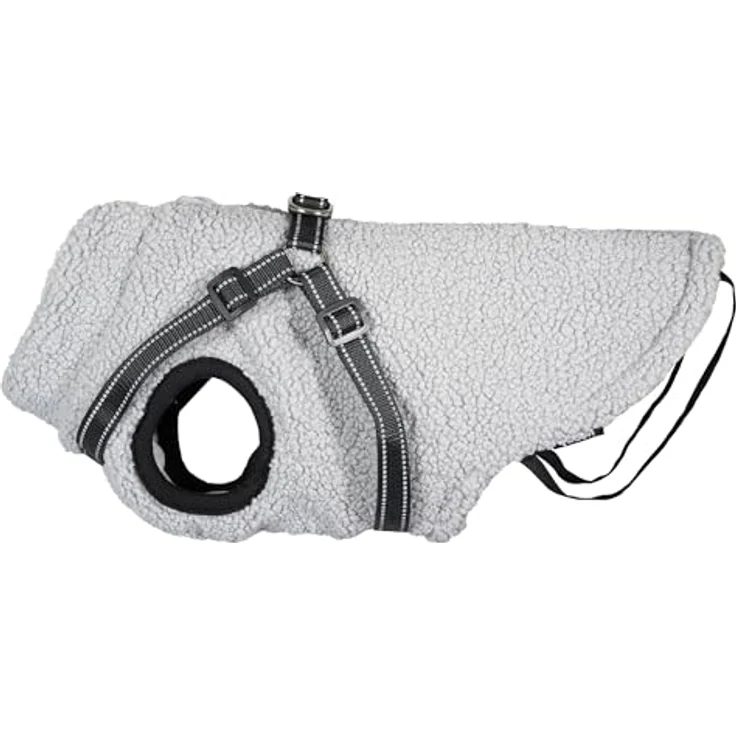 Nobby Hundemantel Plis 32 cm 2 in 1, grau, mit integriertem Geschirr und Reißverschluss, warmes Teddyfleece – Bild 1