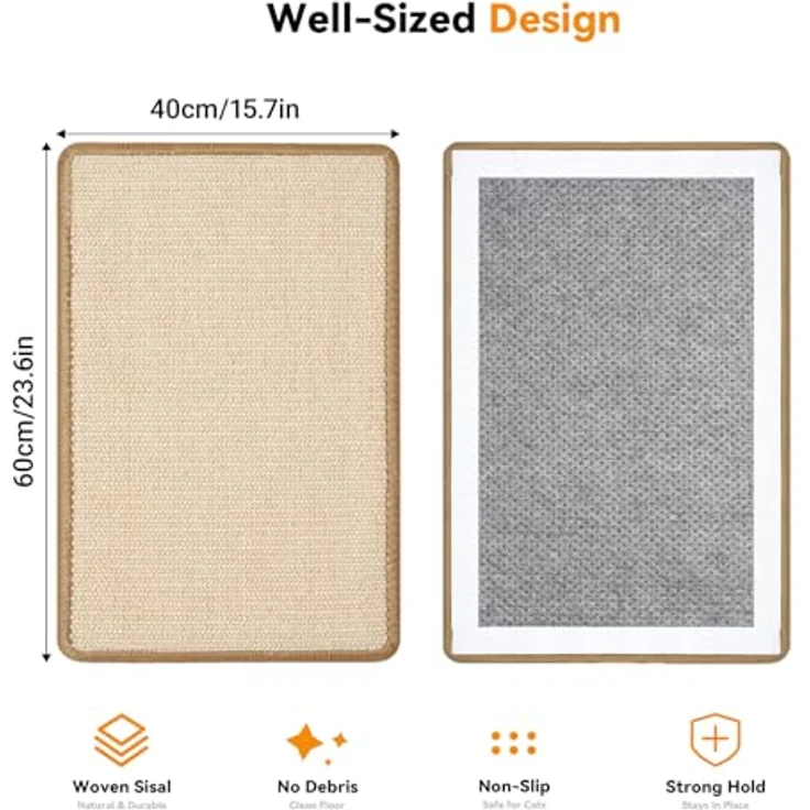 Gimars Sisal Kratzmatte 2er Set, 60x40cm, rutschfest & selbstklebend, Kratzschutz für Sofa und Wand, beige – Bild 4