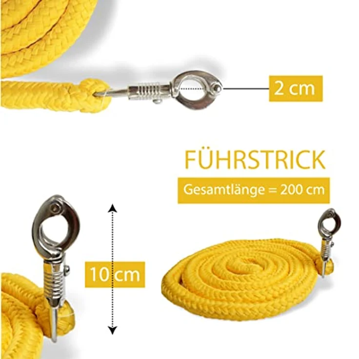 Pferdelinis Führstrick mit Panikhaken für Pferd, Anbindestrick in Gelb, robuster Baumwollstoff, ideal für Pferd, Pony, Esel, Ziege – Bild 3