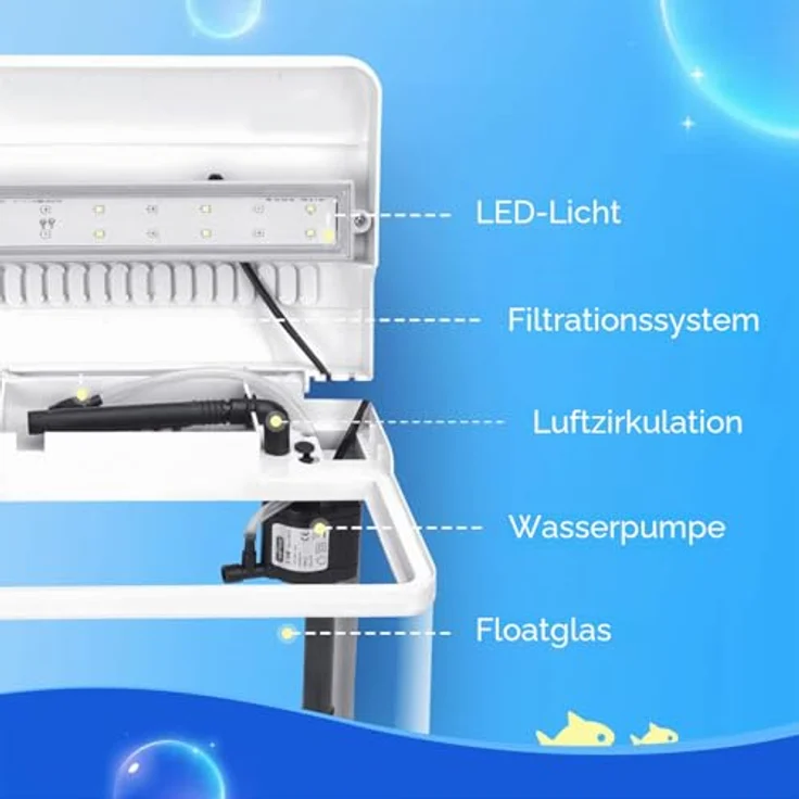 Nobleza Nano-Fischtank-Aquarium mit LED-Leuchten, Filtersystem und 7 Liter Kapazität, Weiß – Bild 3