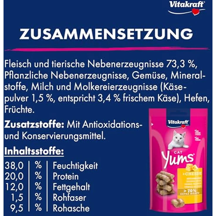 Vitakraft Cat Yums Käse, Katzensnack 3x40g, zuckerfrei und ofenbacken – Bild 5