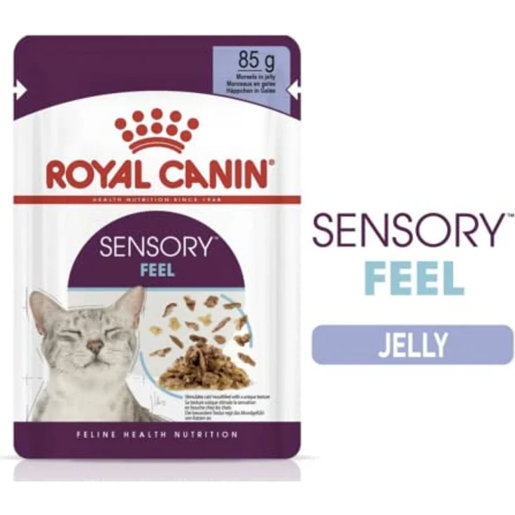 Royal Canin Sensory Feel Jelly, Nassfutter für ausgewachsene Katzen, Stückchen in Gelee, 12 x 85 g, zur Anregung des Mundgefühls, instinktiv bevorzugt – Bild 4
