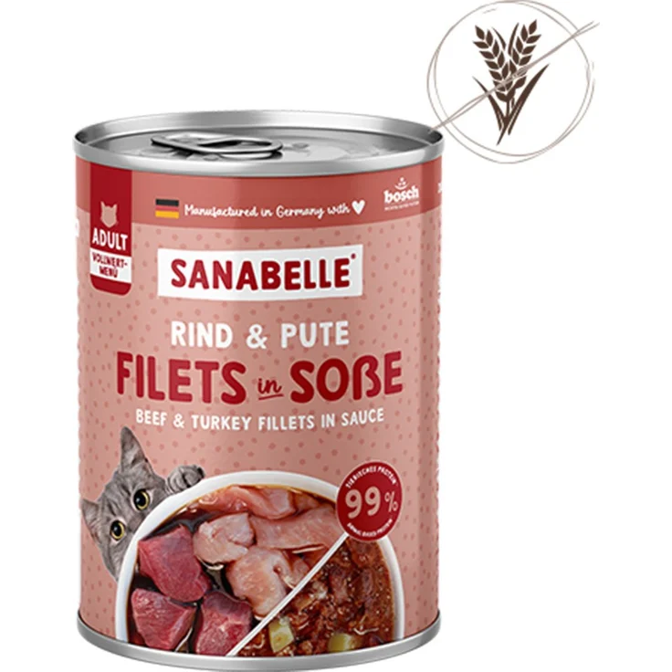 Sanabelle Schlemmertopf mit Rind und Pute, Katzen-Nassfutter in Soße, 6x380g, getreidefrei – Bild 1