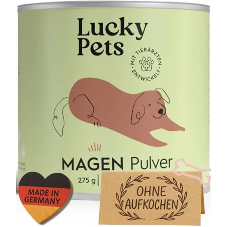 Lucky Pets Premium Magenpulver 275g, Ulmenrinde für Hunde, Made in Germany, sofort verzehrfertig, natürliche Rezeptur zur Unterstützung der Darmflora
