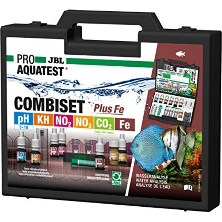 JBL Wassertest-Koffer ProAquaTest Combi Set Plus Fe, mit 6 Tests für Süßwasser-Aquarien, wasserfester Kunststoffkoffer und umfangreichem Zubehör – Bild 1