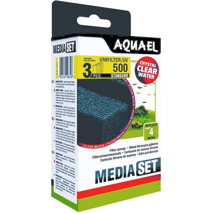 Aquael Uni Filter 500 Filterschwamm, 3 Stück, phenolfrei, effiziente mechanische und biologische Filtration