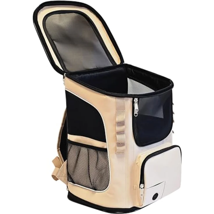 Nobby Rucksack Juri, Hunde-Transportbox aus strapazierfähigem Mikrofaser, beige, 33 x 26 x 42 cm, für Tiere bis 8 kg, mit 3 Utensilienfächern und herausnehmbarem Boden – Bild 2