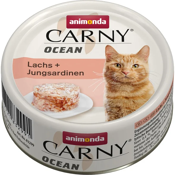 animonda Carny Ocean Lachs und Jungsardinen, Katzen-Nassfutter mit wichtigem Fisch-Protein, 12x80g, getreidefrei