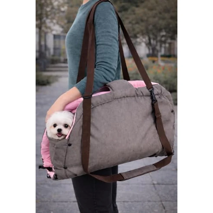 Flamingo Hundetasche Xenos Taupe, 2-in-1 Tragetasche und Liege, 62x26x28cm, Polyester mit Faserfüllung, verstellbare Schulterriemen, inklusive Aufbewahrungstasche – Bild 2