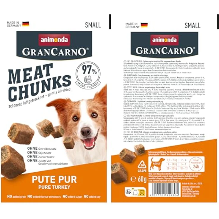 animonda GranCarno Meat Chunks Adult Pute pur, getreidefreier Hundesnack mit 100% Putenfleisch, 60g – Bild 7