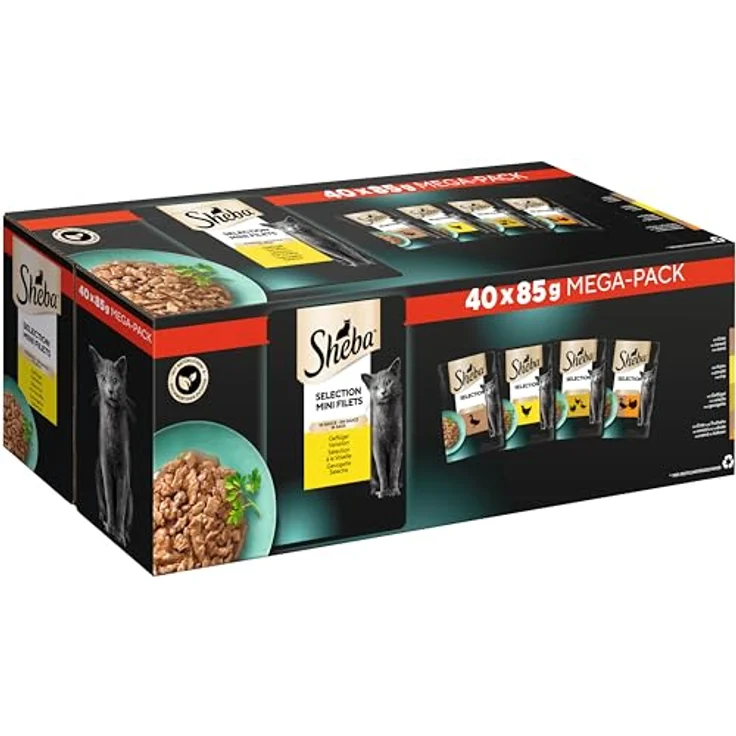SHEBA Adult Katzenfutter nass, Geflügel Variation in Sauce, 40x85g Portionsbeutel, Vollnahrung für Katzen, Großpackung – Bild 1