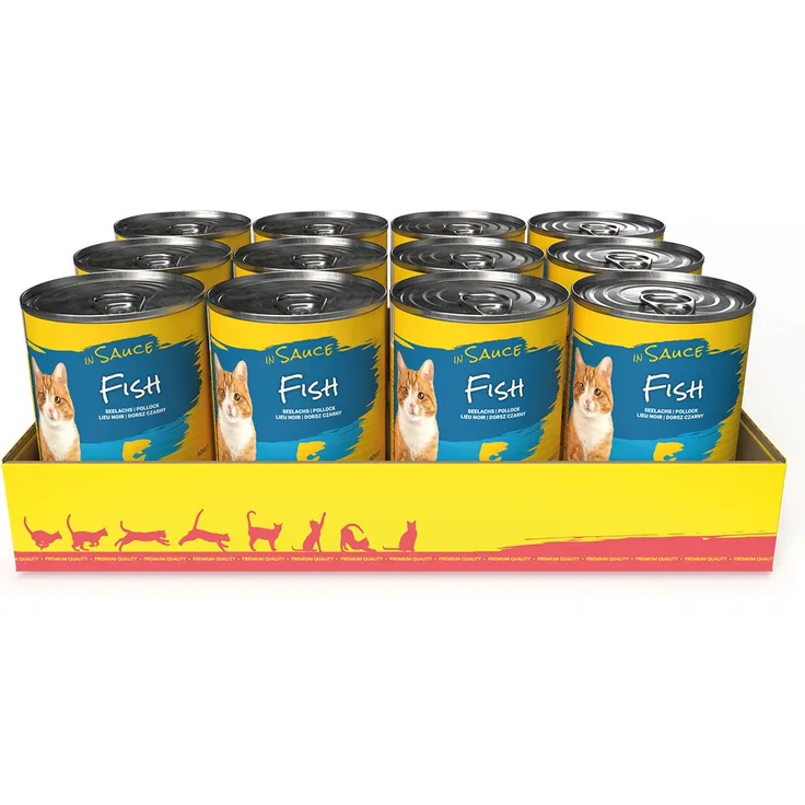 JosiCat Fish in Sauce, Katzen-Nassfutter in 12x415g Packung, maritime Häppchen mit Fisch