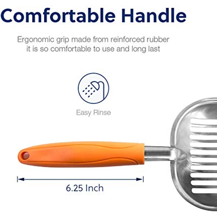 WePet Katzenstreuschaufel, Aluminiumlegierung, tiefe Schaufel mit langem orangefarbenem Griff, langlebig und robust, für Katzentoilette, 35,6 cm x 12,7 cm x 5,1 cm – Bild 3