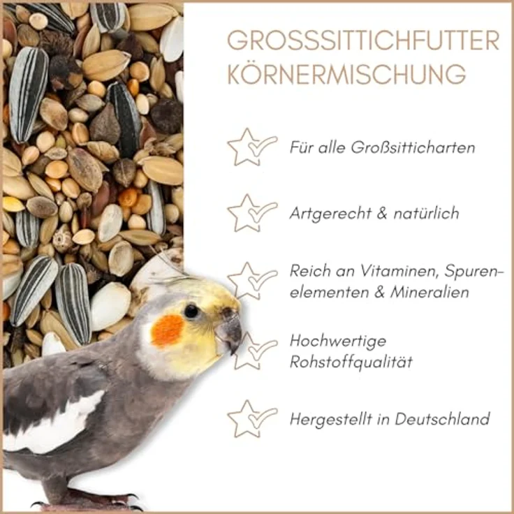 Supravit Großsittichfutter 25 kg, artgerechte Körnermischung mit Sonnenblumenkernen, vitaminreich und nährstoffreich für eine gesunde Ernährung – Bild 2