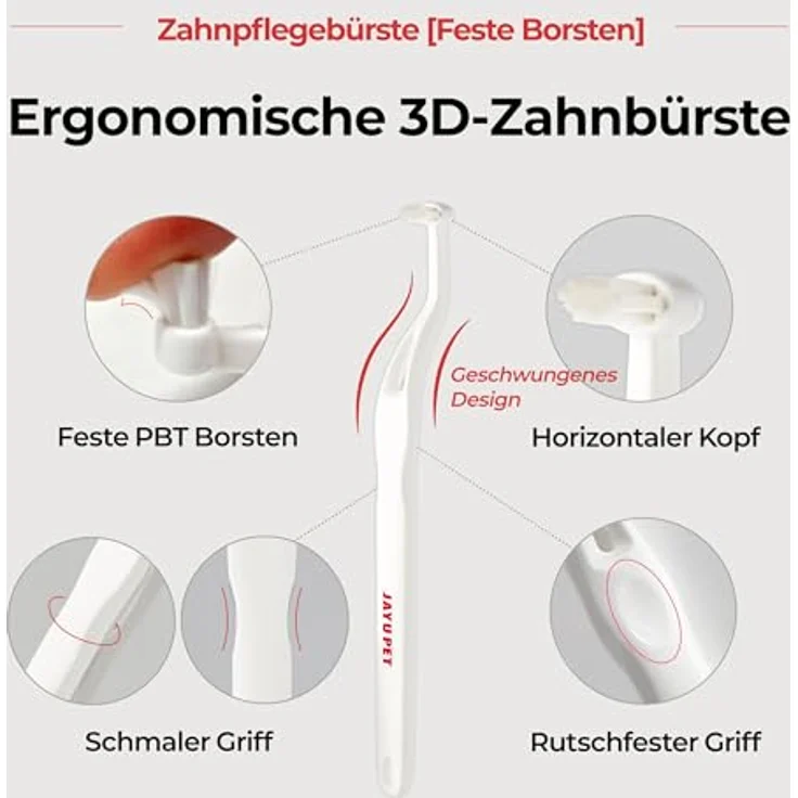 JAYU PET Zahnpflegebürste mit festen Borsten – Robuste Zahnbürste zur effektiven Zahnstein- und Plaque-Entfernung bei Hunden, ergonomisches Design mit horizontalem Kopf und S-förmigem Griff – Bild 4