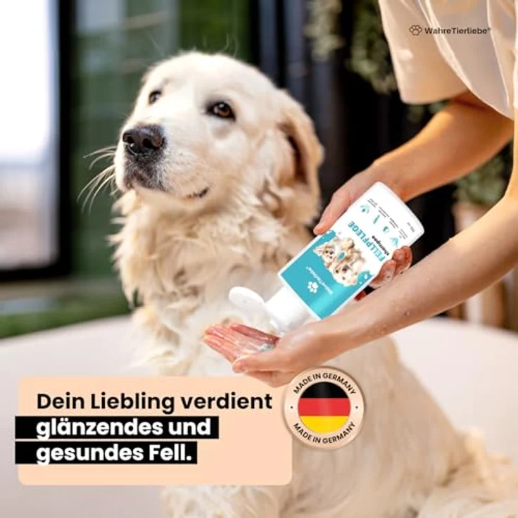 Wahre Tierliebe Hundeshampoo, rückfettend mit Kokosnuss-Extrakt & Aloe Vera, pH-neutral, gegen Geruch und Schmutz, 250ml, Made in Germany – Bild 2