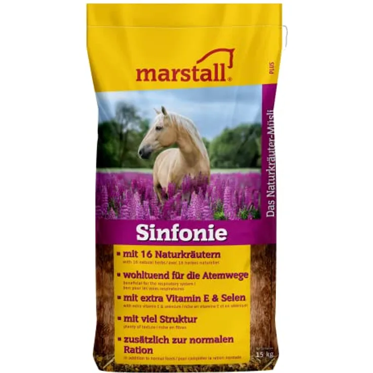 MARSTALL Premium-Pferdefutter Sinfonie, 15 kg Packung mit 16 Naturkräutern, Vitamin E und Selen, wohltuend für die Atemwege