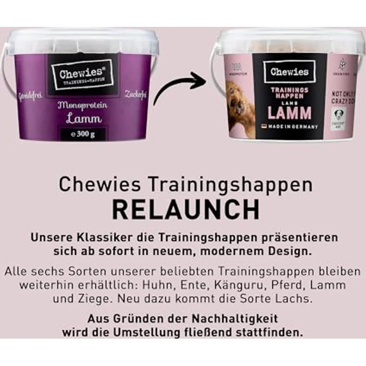 Chewies Trainingshappen Lamm, Monoprotein Snack für Hunde, 300 g, getreidefrei, zuckerfrei, hypoallergen, weiche Leckerlies fürs Hundetraining – Bild 3