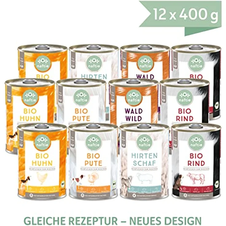 naftie Bio Hundefutter Reinfleischdosen Mischpakete, 100% Reinfleisch pur, glutenfrei & getreidefrei, 12x 400g – Bild 2