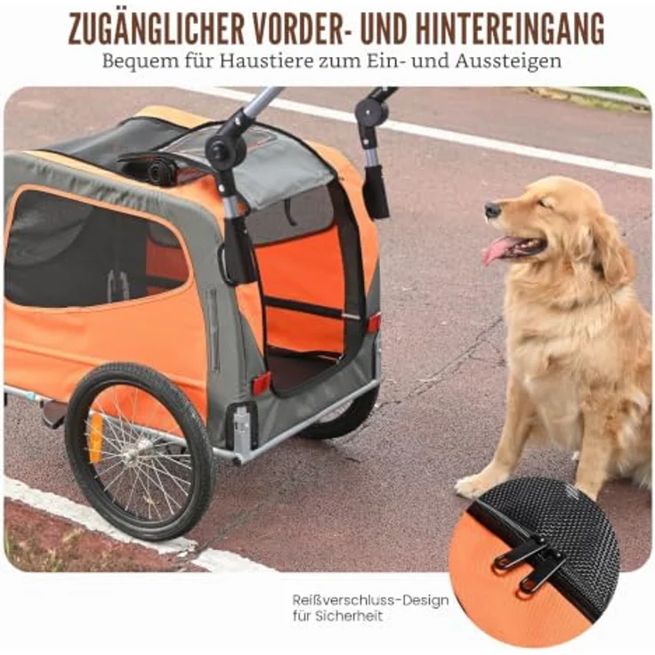 VEVOR Hundeanhänger 30 kg 2in1 Fahrradanhänger aus Kohlenstoffstahl + 600D Oxford-Gewebe, faltbar, für Hunde und Kinder als Jogger, 1440 x 720 x 779 mm – Bild 5