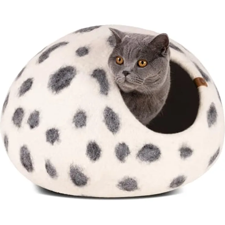 MEOWFIA Katzenbett aus Merinowolle, Handgefilzt, Umweltfreundlich, 2-in-1 Design, Größe M für kleine bis mittelgroße Katzen