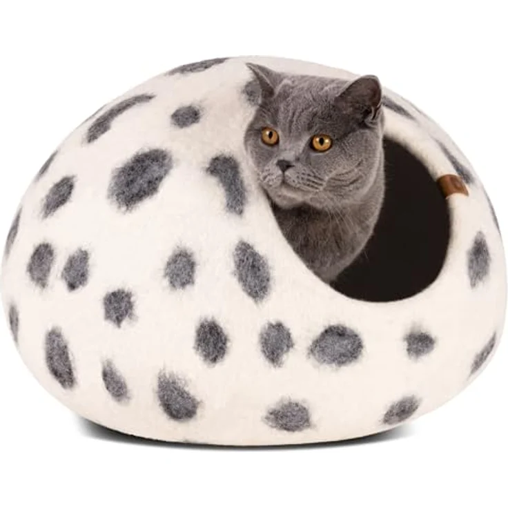 MEOWFIA Katzenbett aus Merinowolle, Handgefilzt, Umweltfreundlich, 2-in-1 Design, Größe M für kleine bis mittelgroße Katzen – Bild 1