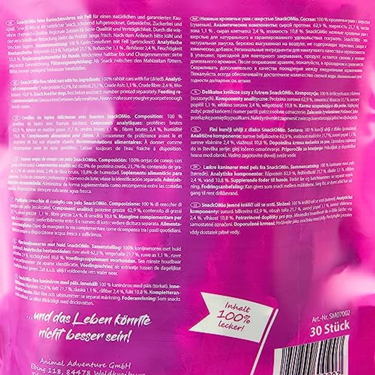 SNACKOMIO SnackOMio – Premium Hundesnack – 100% Kaninchenohren mit Fell, getreidefrei, luftgetrocknet, 1er Pack (450g) – Bild 3