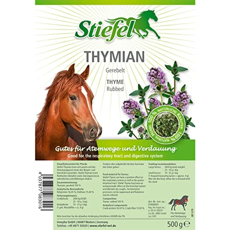 Stiefel Thymian 500g – Einzelfuttermittel für Pferde, gerebelte Thymian-Kräuter zur Unterstützung von Atemwegen und Verdauung – Bild 5